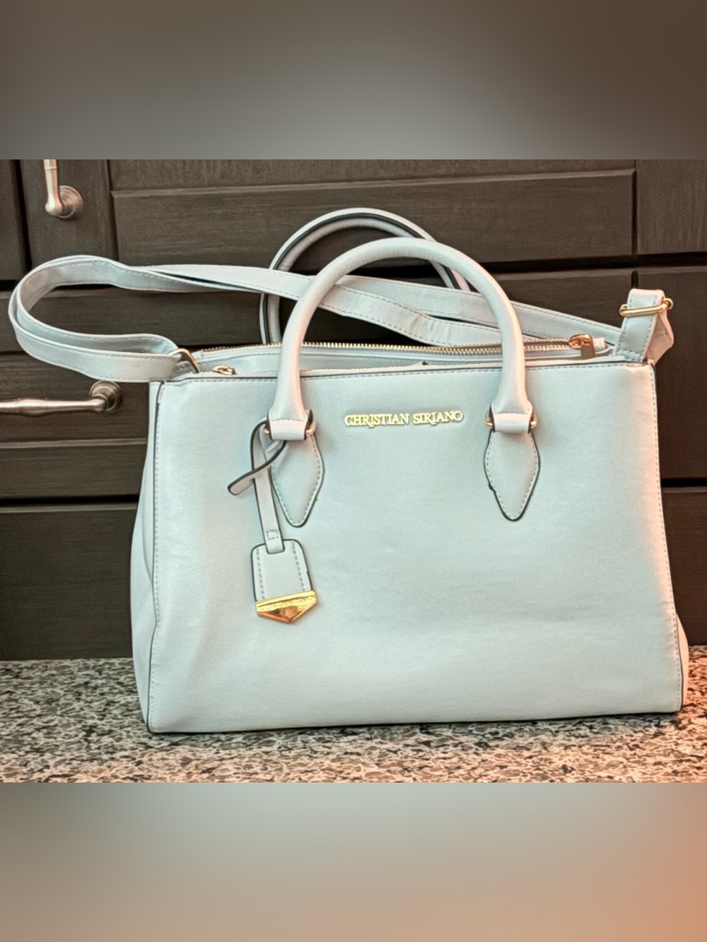 Christian Siriano sky blue purse